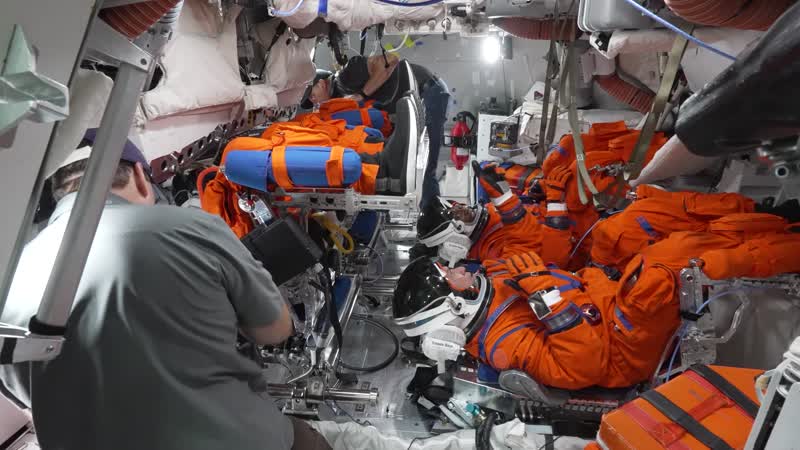Still from “Artemis III crew training and SLS booster timelapse” on NASA Image and Video Library